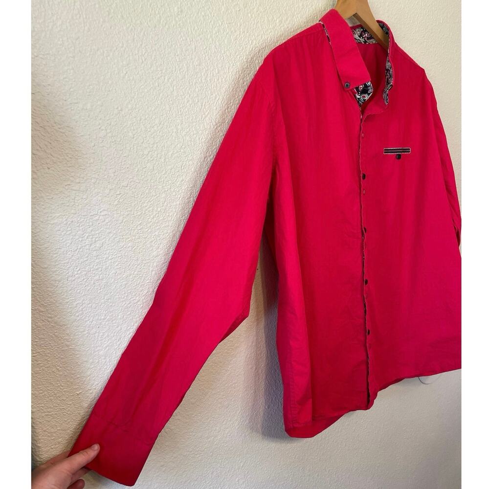 Coofandy Men’s Bright Red Mid Century Style Long Sleeve Button Up Shirt XL - Picture 9 of 12